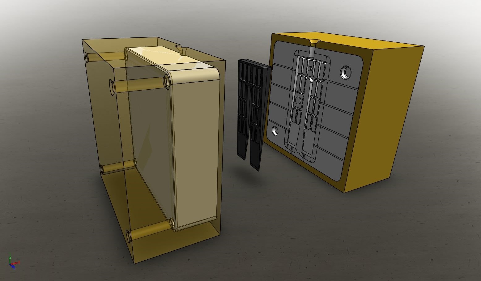 3D modeller af formkasser med 3D printede form indlæg fra Projet 3500HD printer. Printmaterialet til indlæg er 3DSystems Visijet M3-X